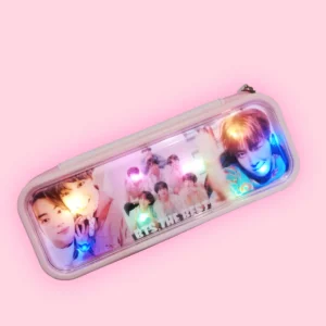 BTS Pink Pencil Pouch With Colorful LED Lights