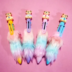 Teddy Bear Feather Fur Multicolor Gel Pen